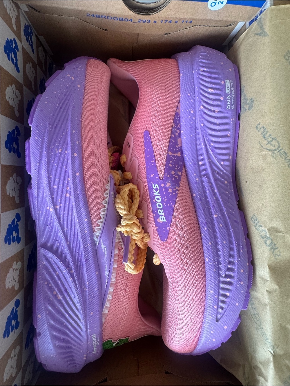 Brooks Pink and Purple Running Sneakers with Yellow Braided Laces. Never worn. - Picture 2 of 6
